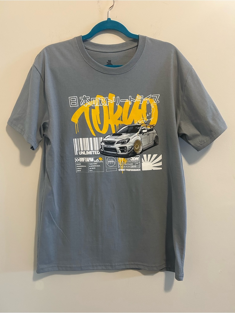 Gray Short Sleeve Drift Japan Graphic Tee with Yellow TOKYO Script